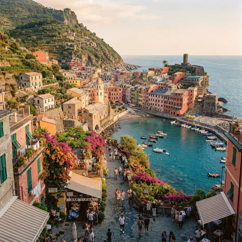 Ligurisches Küstendorf mit bunten Häusern (KI-generiertes Bild)