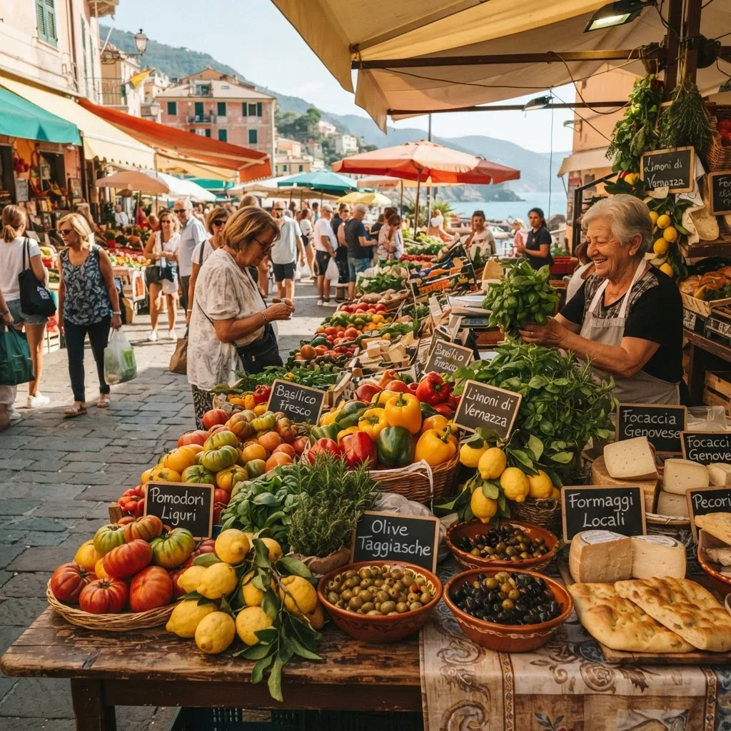 Lokaler Markt mit regionalen Spezialitäten (KI-generiertes Bild)