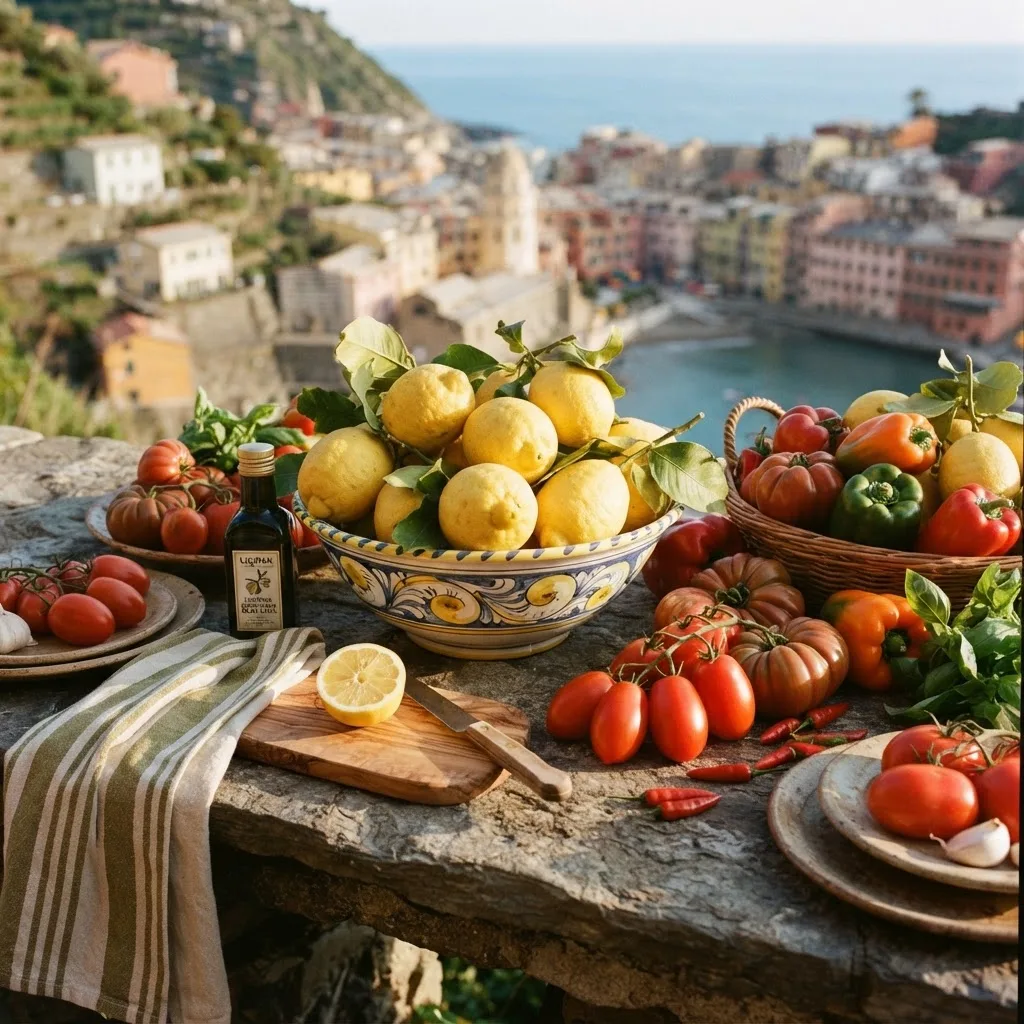 Ligurische Zitronen und regionale Spezialitäten (KI-generiertes Bild)